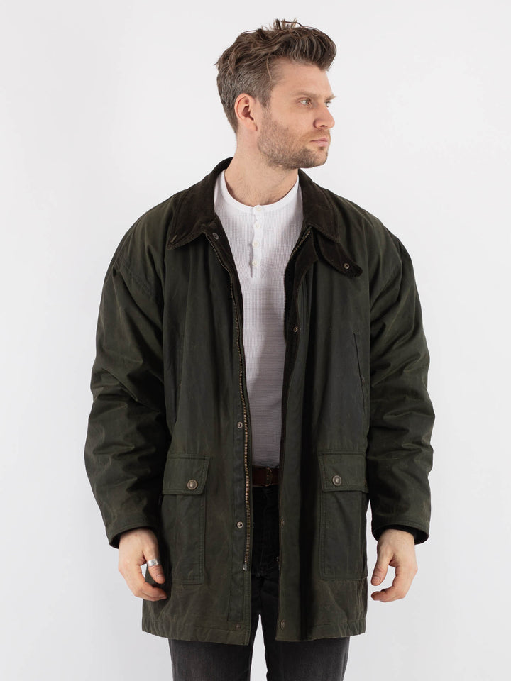 Vintage 70's Men Waxed Canvas Coat in Green - NorthernGrip