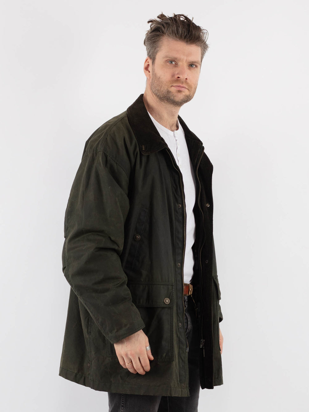 Vintage 70's Men Waxed Canvas Coat in Green - NorthernGrip