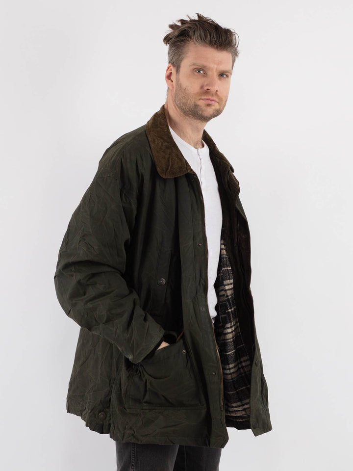 Vintage 70's Men Waxed Canvas Jacket in Green - NorthernGrip