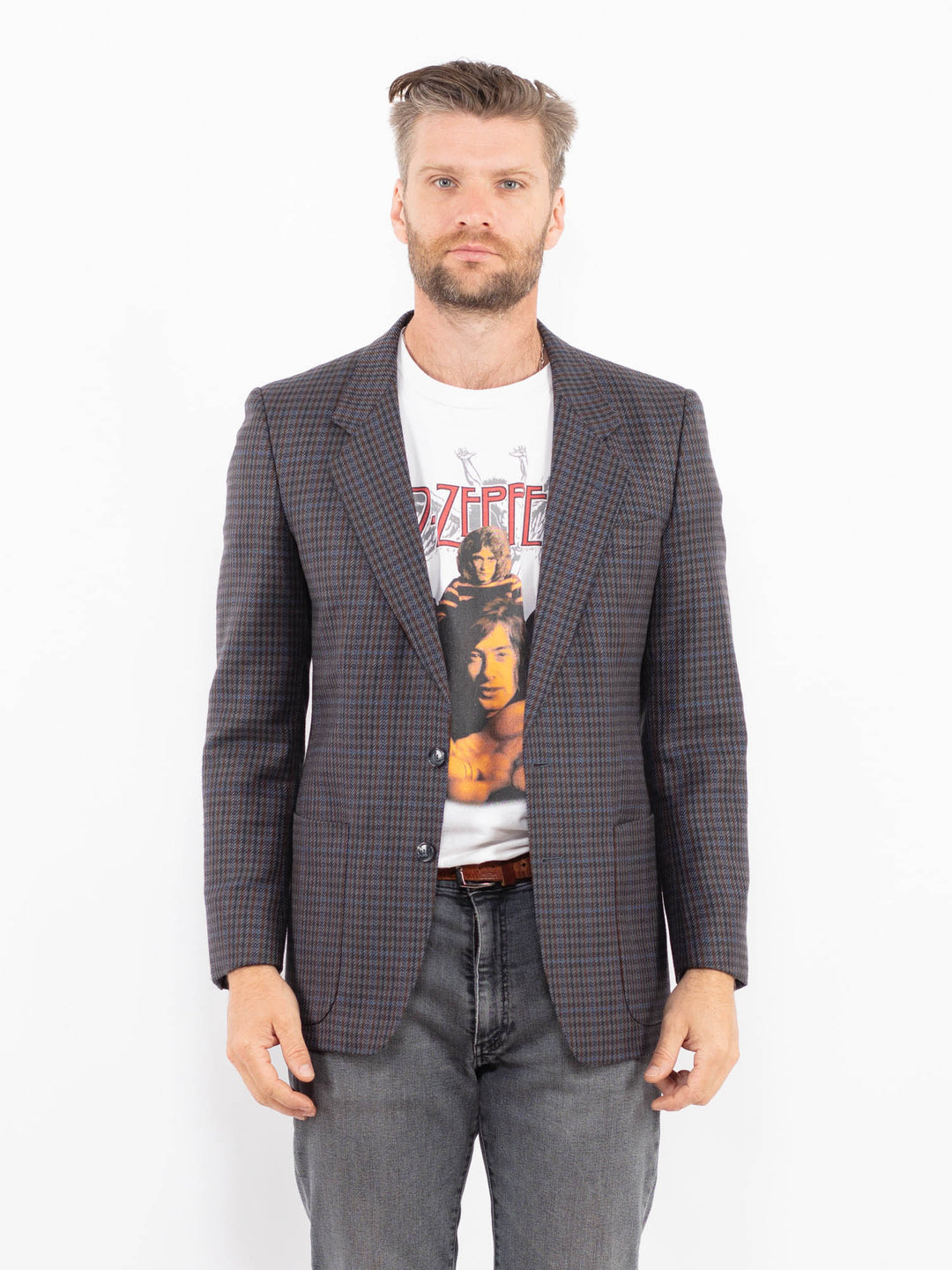 Vintage 70's Men Wool Blend Blazer Jacket in GrayZ2334