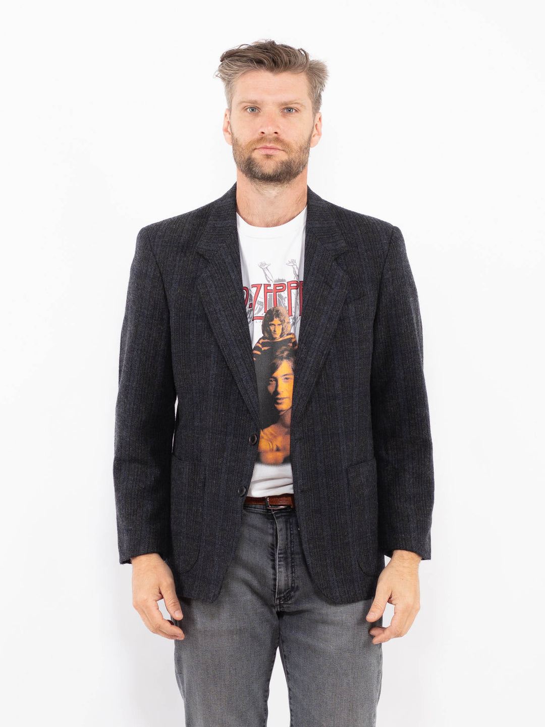 Vintage 70's Men Wool Blazer Jacket in GrayZ2340