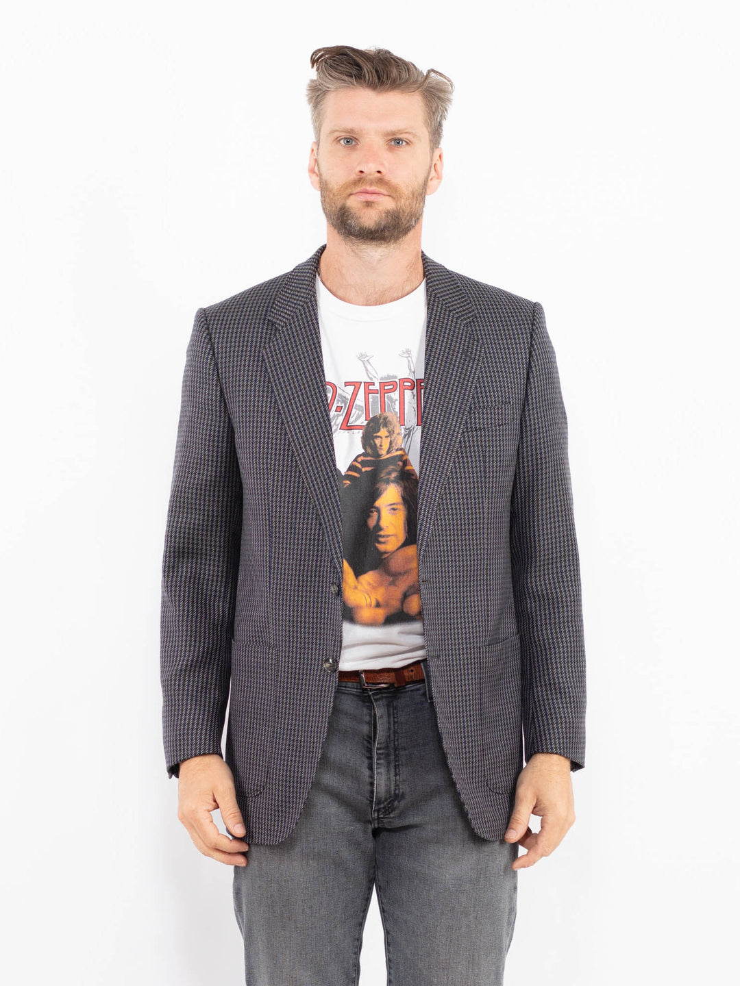 Vintage 70's Men Wool Blend Blazer Jacket in GrayZ2342
