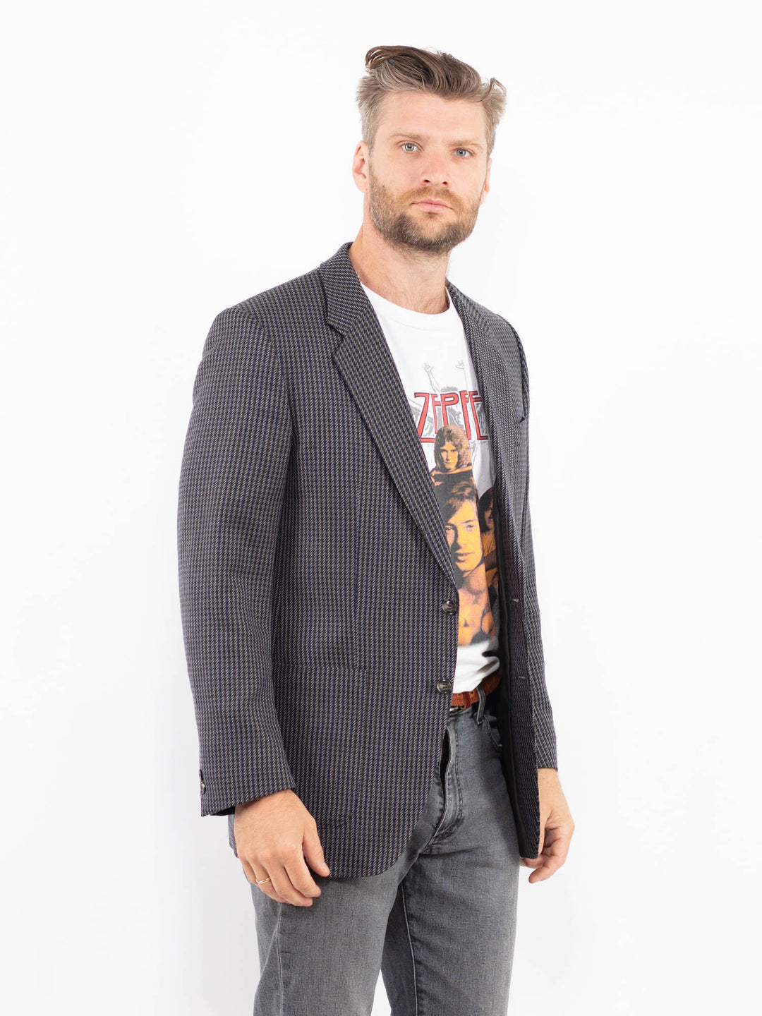 Vintage 70's Men Wool Blend Blazer Jacket in GrayZ2342