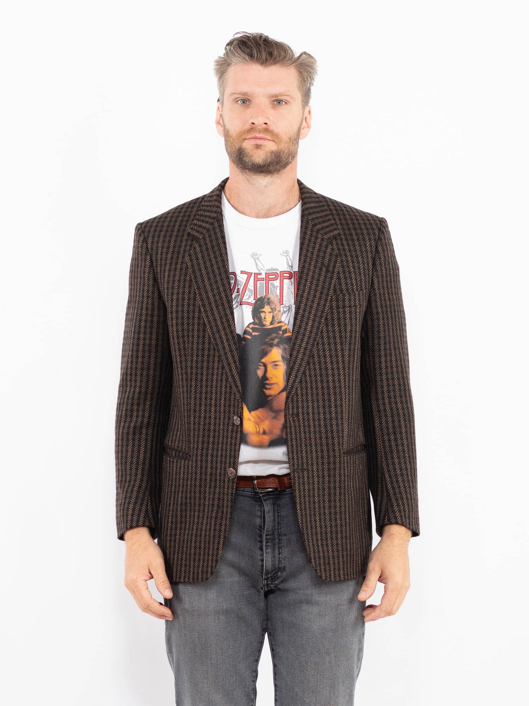Vintage 70's Men Wool Blazer Jacket in BrownZ2347