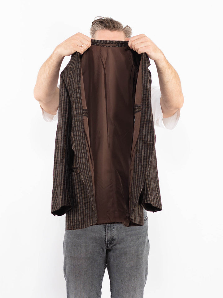 Vintage 70's Men Wool Blazer Jacket in BrownZ2347
