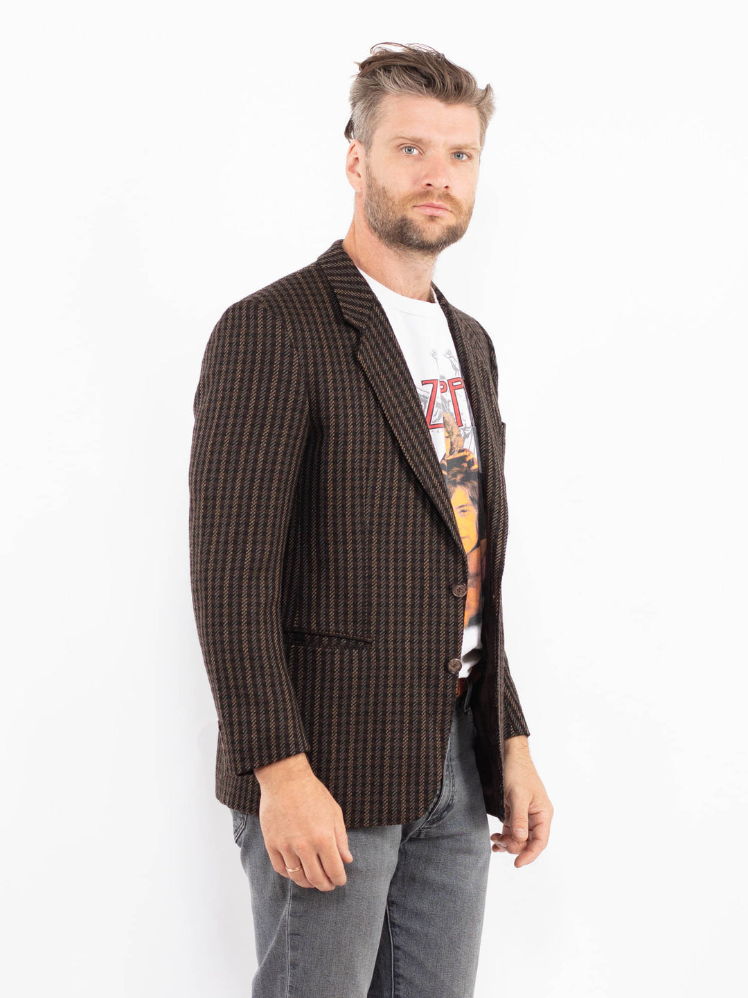 Vintage 70's Men Wool Blazer Jacket in BrownZ2347