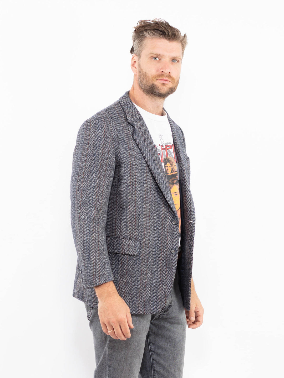 Vintage 70's Men Wool Blazer Jacket in BlueZ2348