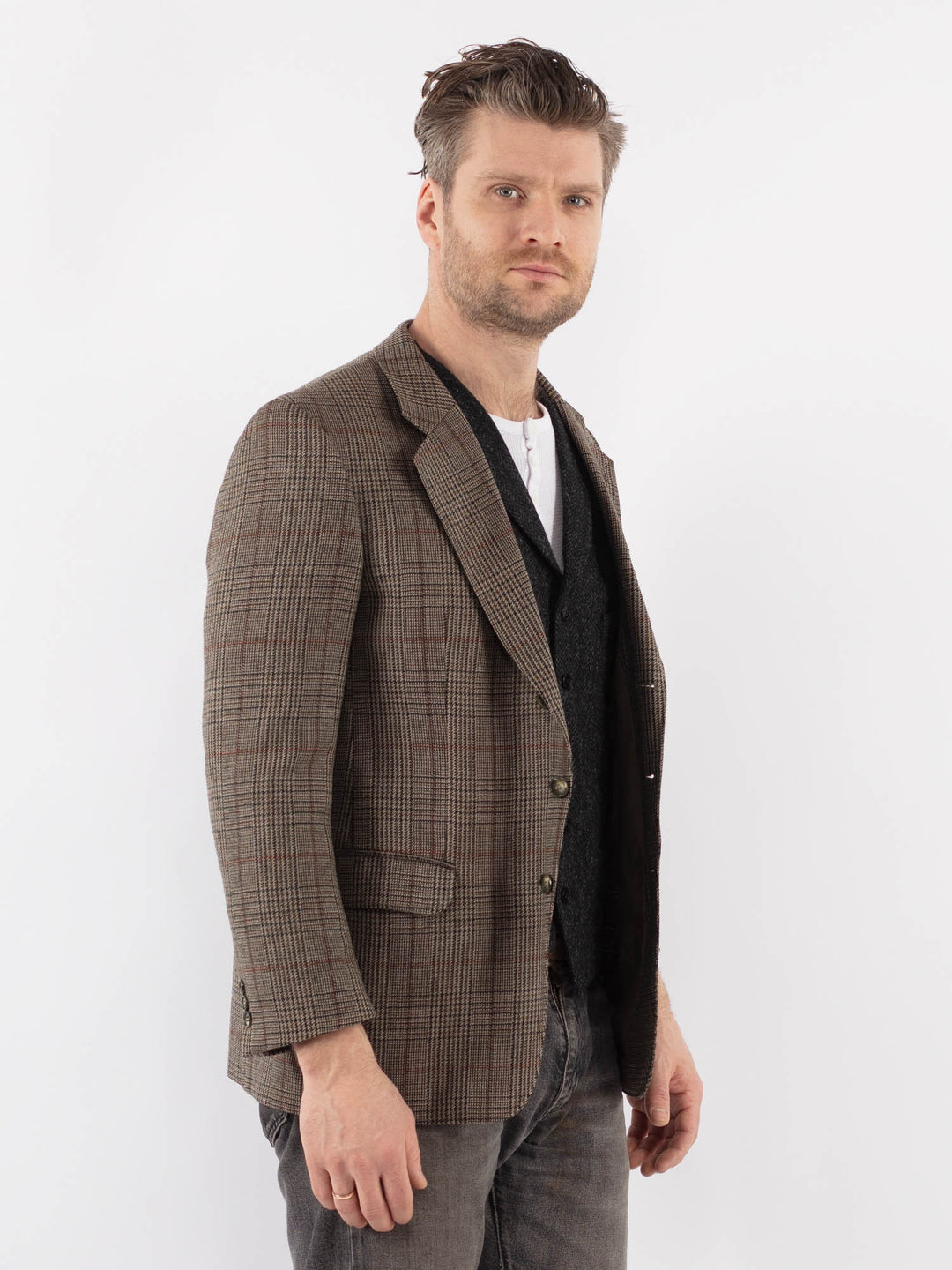 Vintage 70's Men Wool Blazer Jacket in BrownZ1016