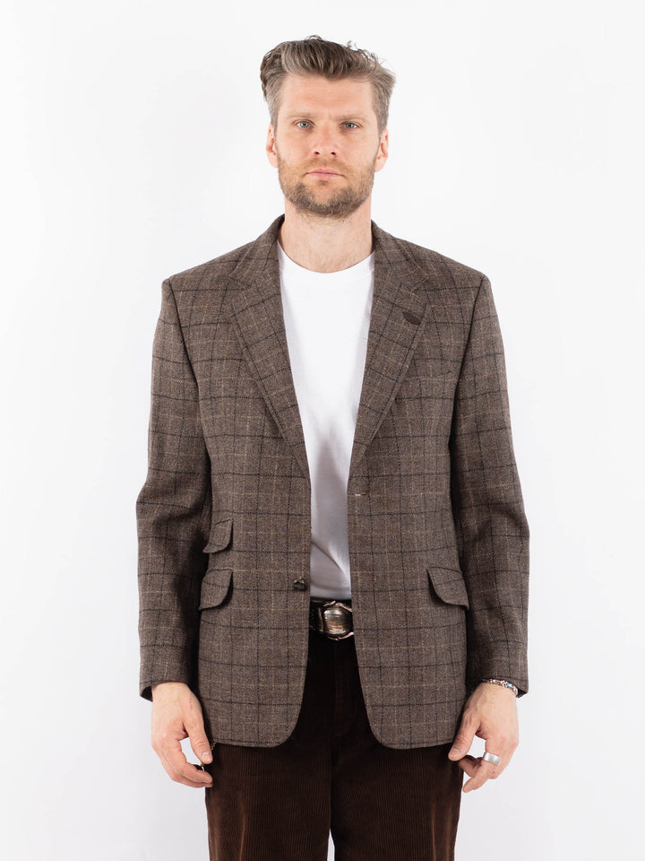 Vintage 70's Men Wool Blend Blazer Jacket in BrownZ1706