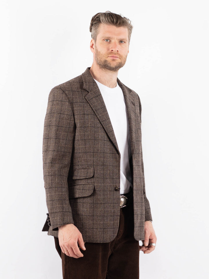 Vintage 70's Men Wool Blend Blazer Jacket in BrownZ1706