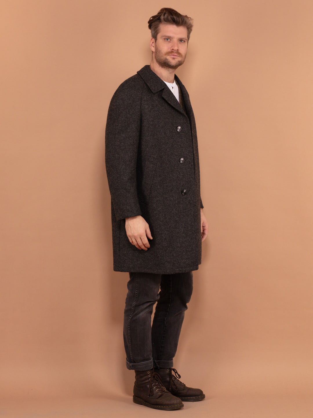 Vintage 70's Men Wool Coat in Grey - NorthernGrip