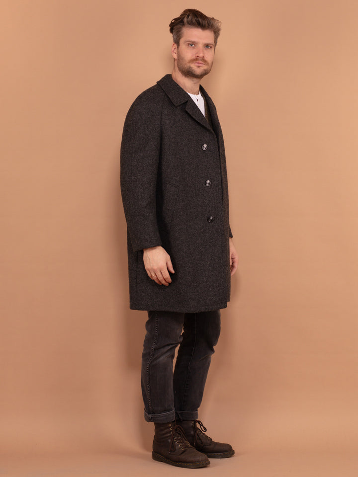 Vintage 70's Men Wool Coat in Grey - NorthernGrip