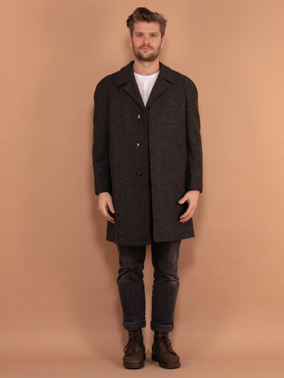 Gray Wool Coat 70s, Size Large M, Retro Wool Coat, Winter Fall Coat, Vintage 70s Coat, Wool Overcoat, Mens Clothing, Wool Top Coat