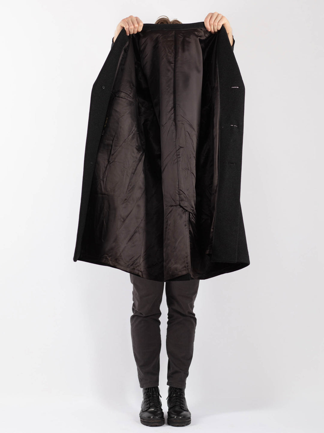 Vintage 70's Men Wool Coat in Black