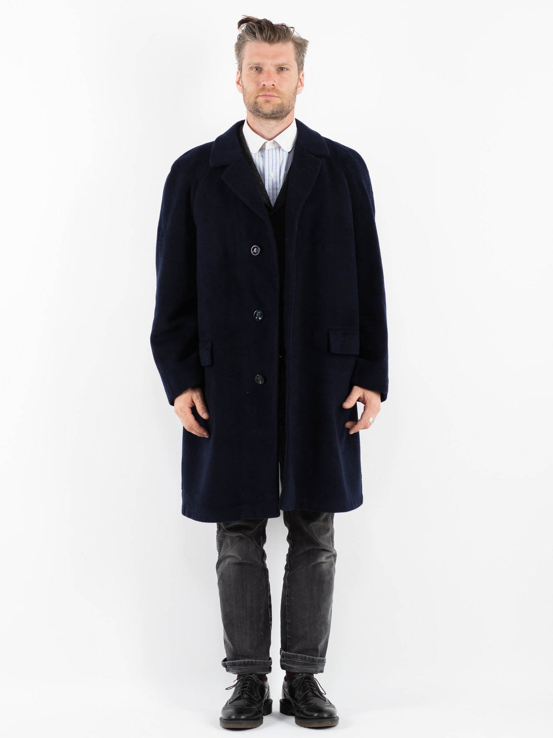 Vintage 70's Men Wool Coat in BlueZ1735