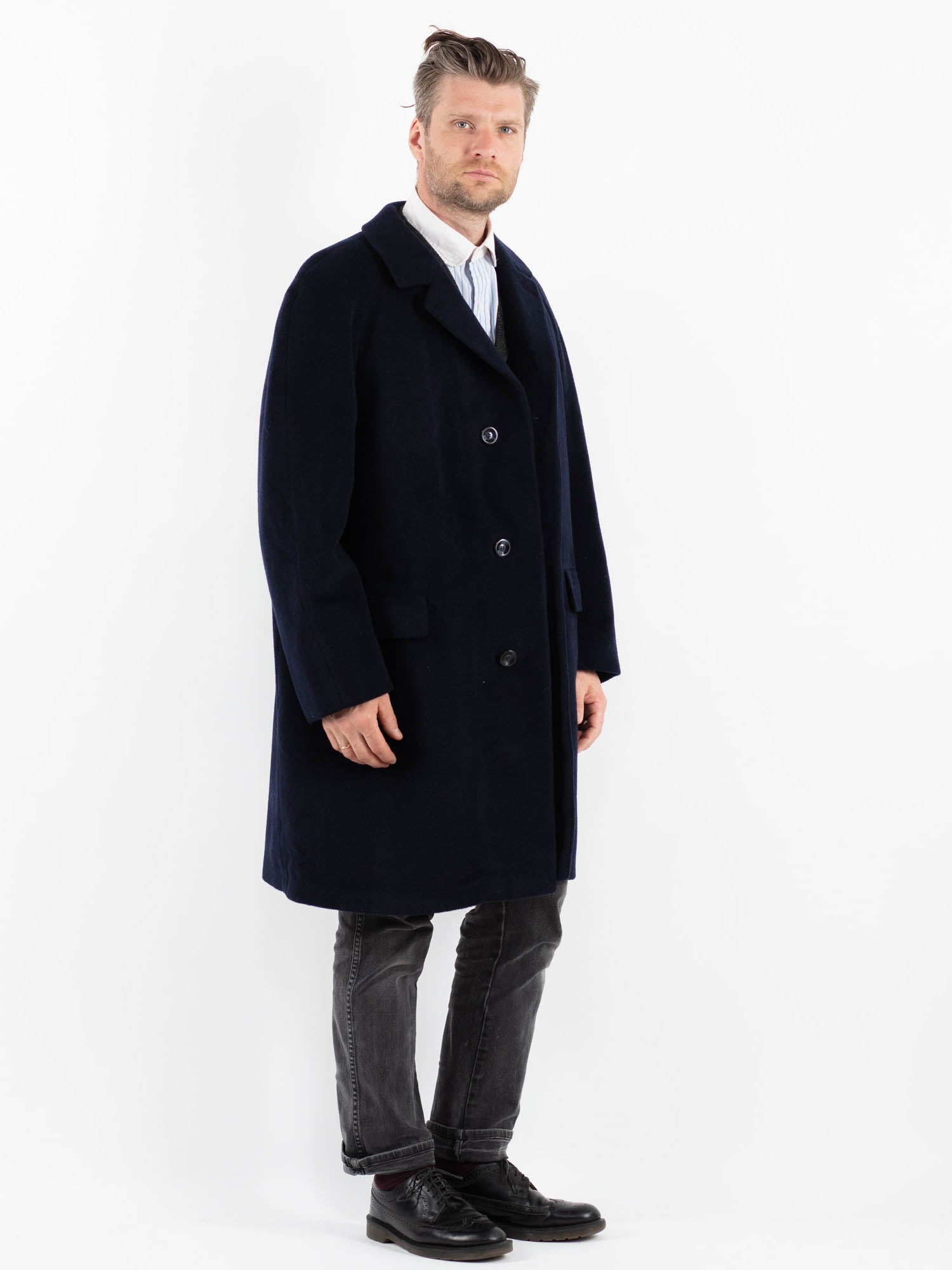 Online Vintage Store | Vintage 70's Men Wool Coat in Blue