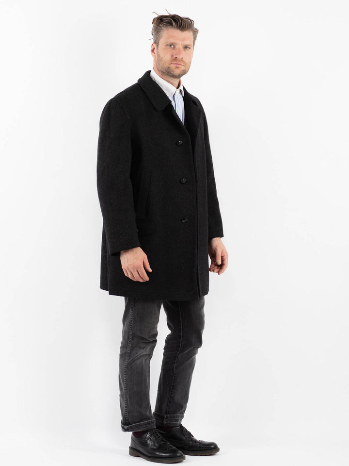 Vintage 70's Men Wool Coat in Black