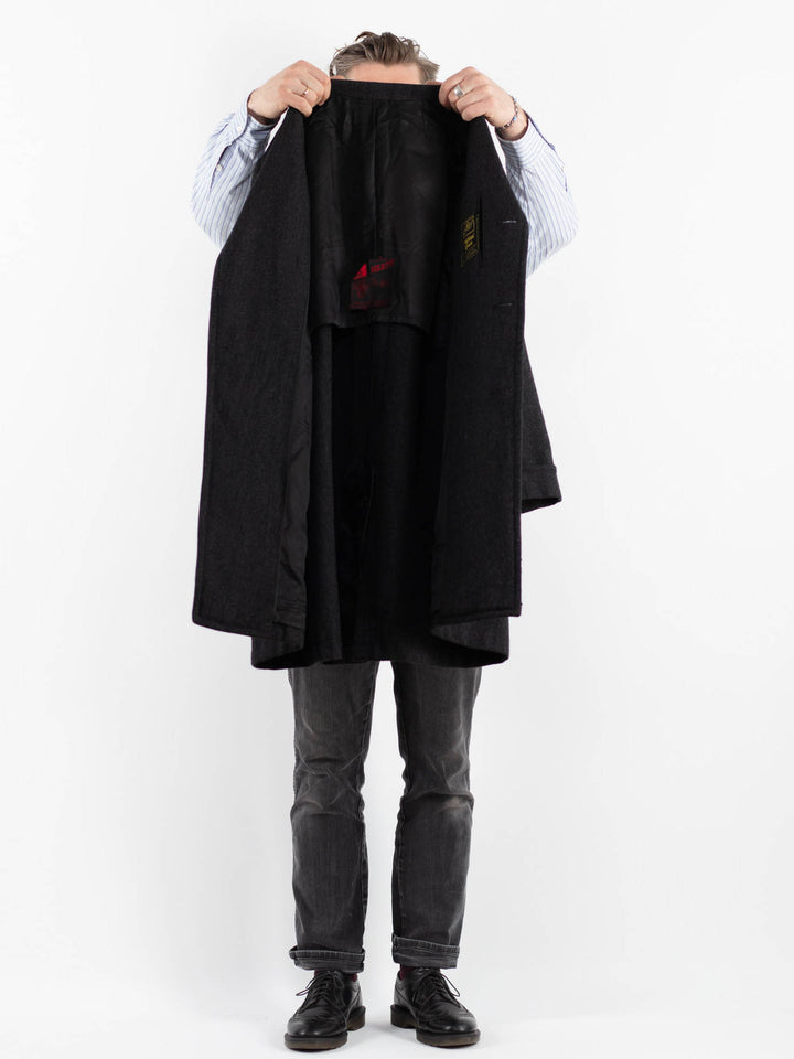 Vintage 70's Men Wool Coat in Dark Gray