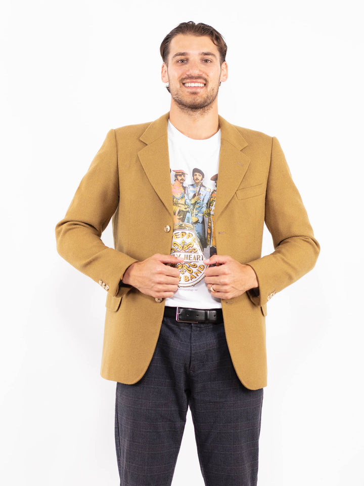 Vintage 70's Men Wool Blazer Jacket in Olive Green