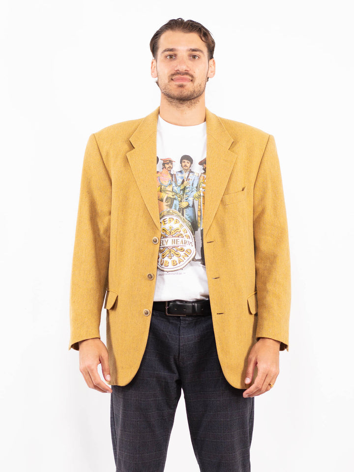 Vintage 70's Men Wool Blazer Jacket in Sand Yellow
