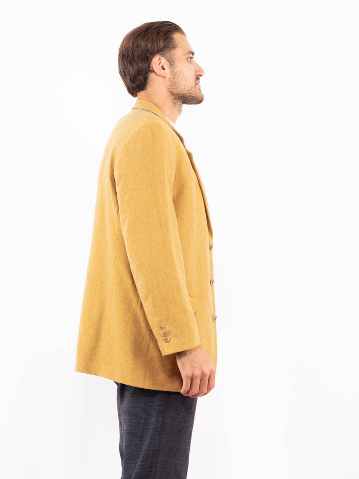 Vintage 70's Men Wool Blazer Jacket in Sand Yellow
