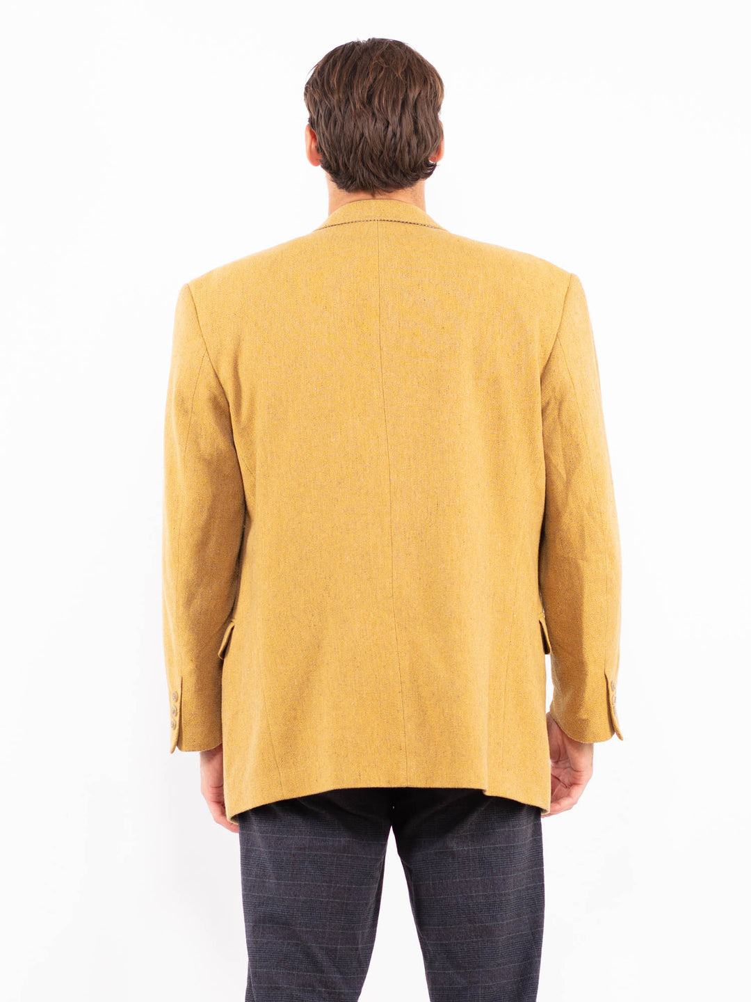 Vintage 70's Men Wool Blazer Jacket in Sand Yellow