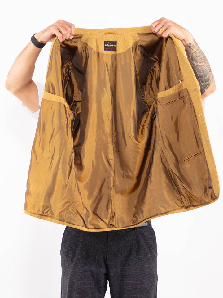 Vintage 70's Men Wool Blazer Jacket in Sand Yellow