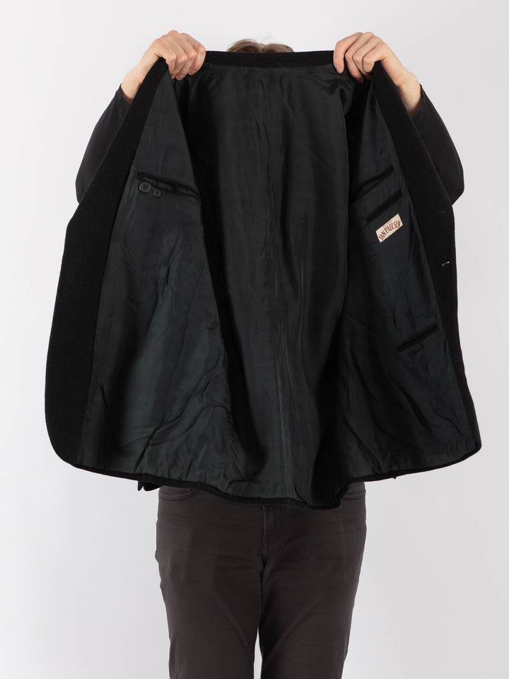 Vintage 70's Men Wool Blazer Jacket in Black