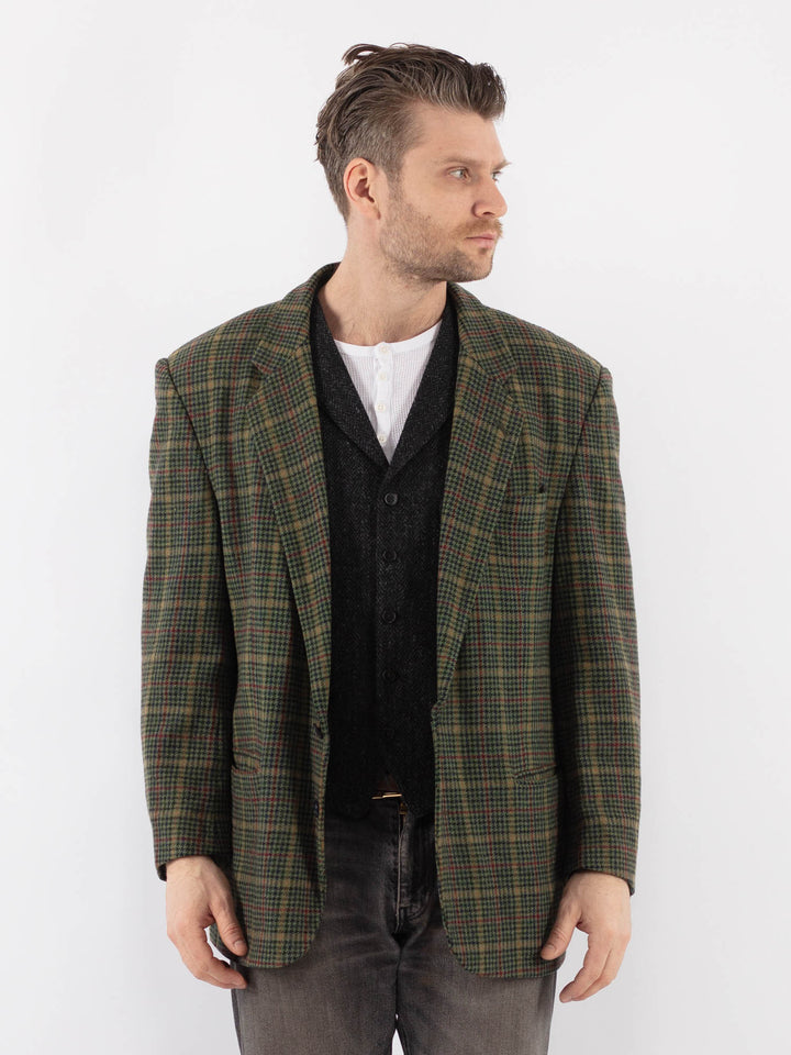 Vintage 70's Men Wool Blend Blazer Jacket in Green