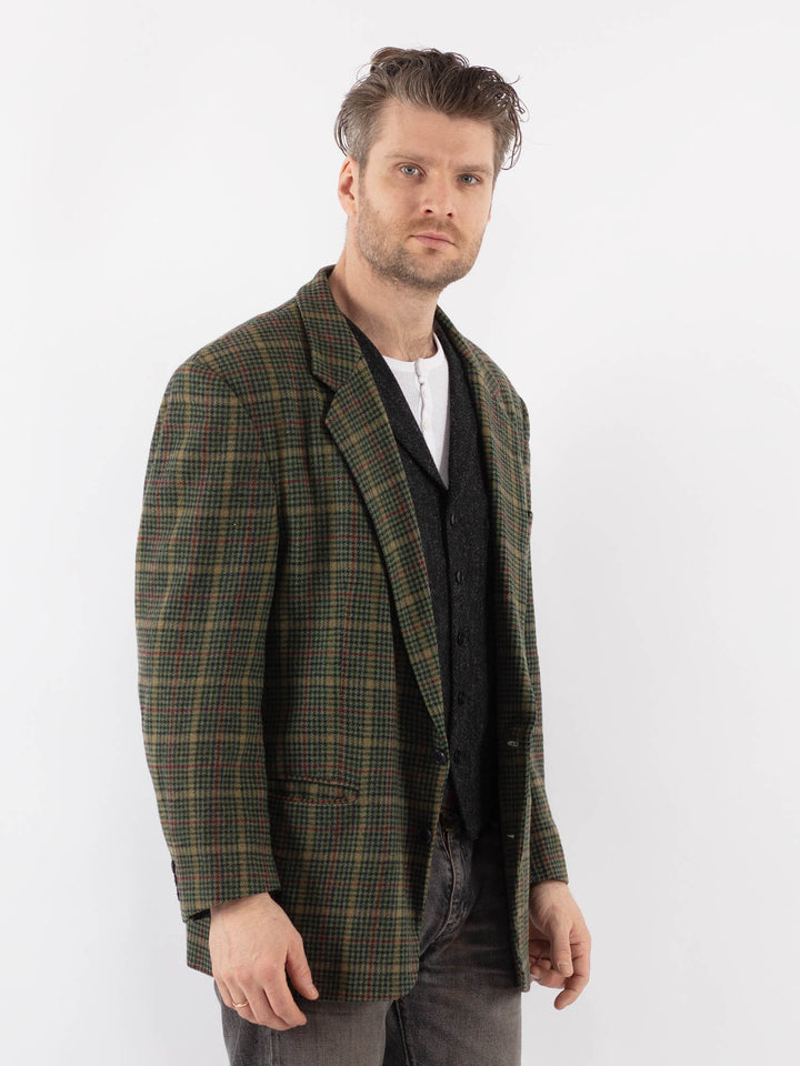 Vintage 70's Men Wool Blend Blazer Jacket in Green