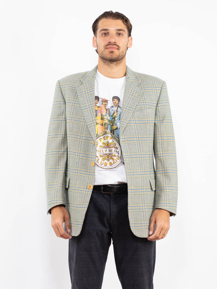 Vintage 70's Men Wool Blazer Jacket in Light Blue