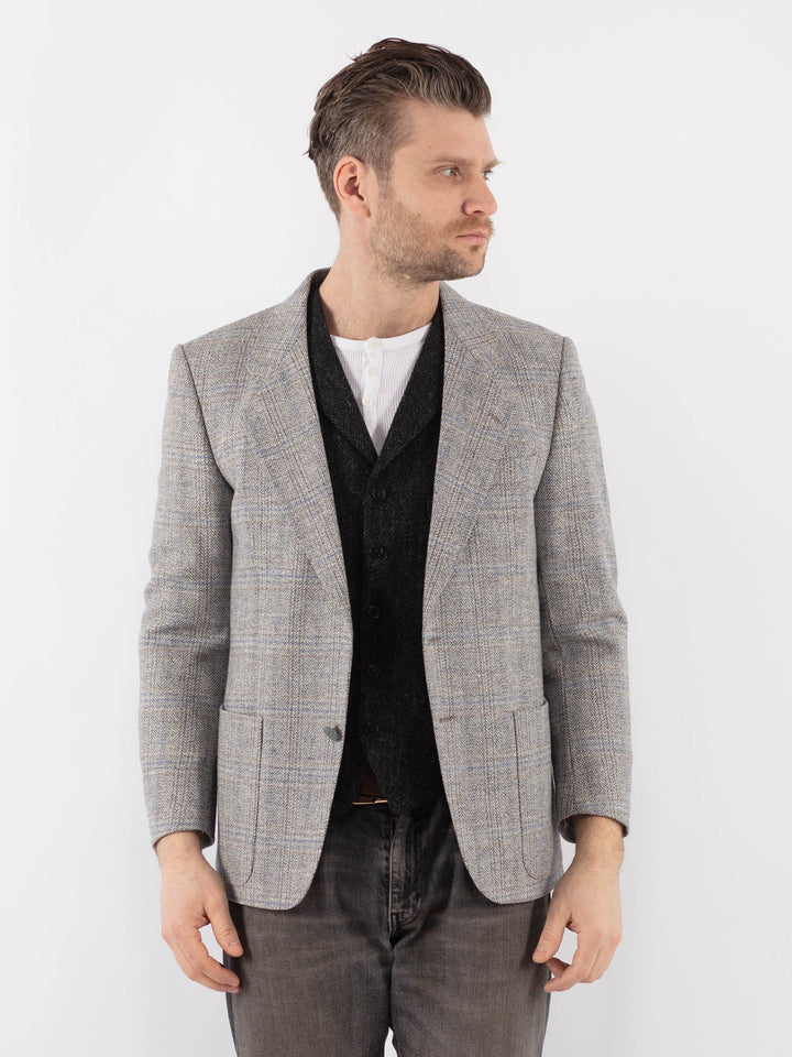 Vintage 70's Men Wool Blazer Jacket in Gray