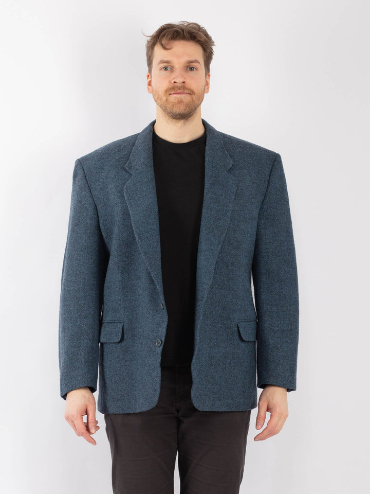 Vintage 70's Men Wool Blazer Jacket in Blue
