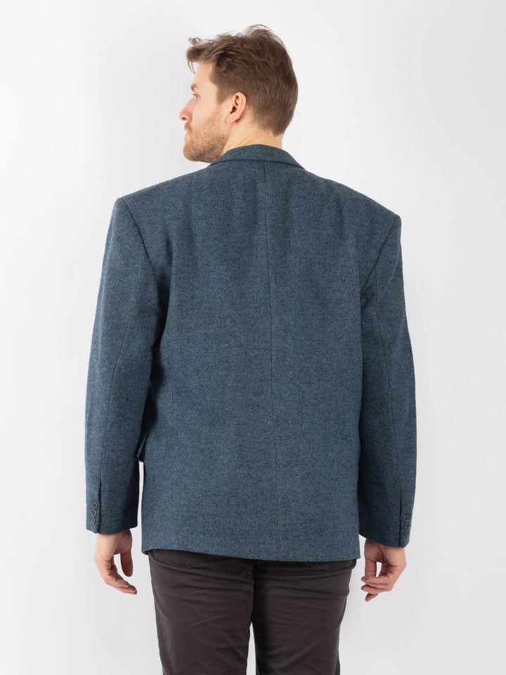 Vintage 70's Men Wool Blazer Jacket in Blue