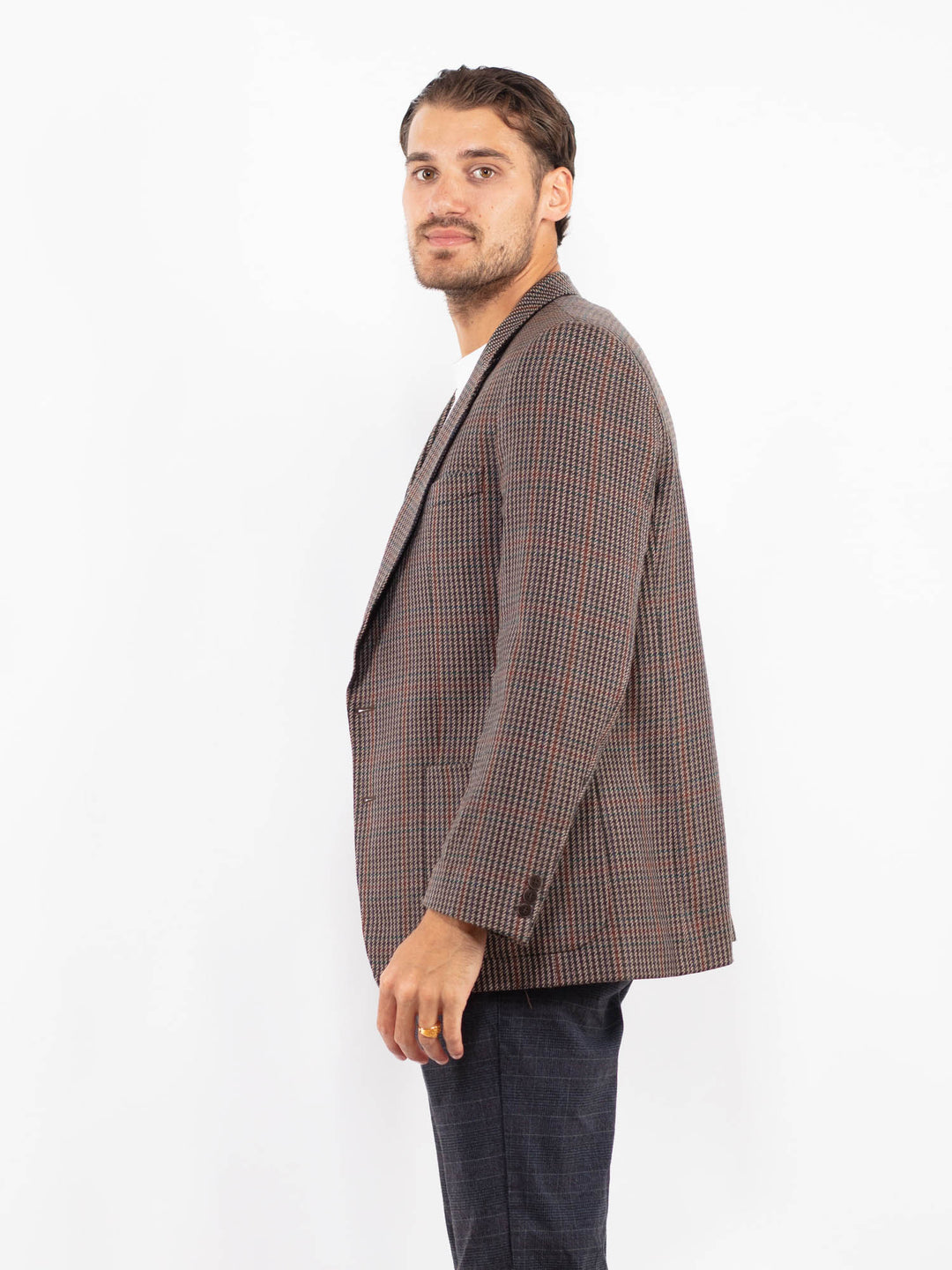 Vintage 70's Men Wool Blazer Jacket in Brown