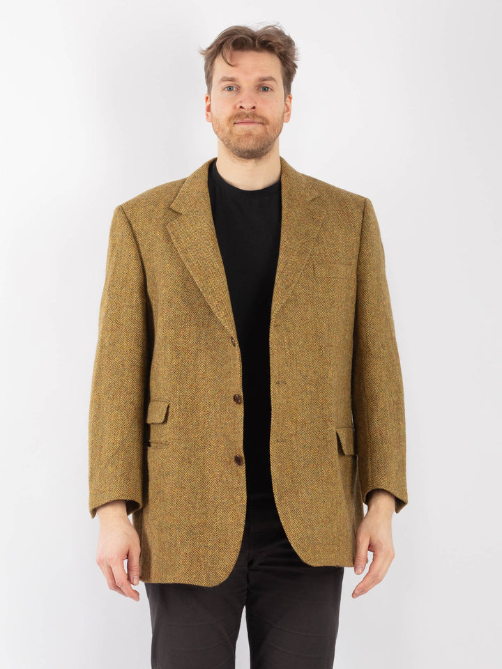 Vintage 70's Men Wool Blazer Jacket in Olive Green