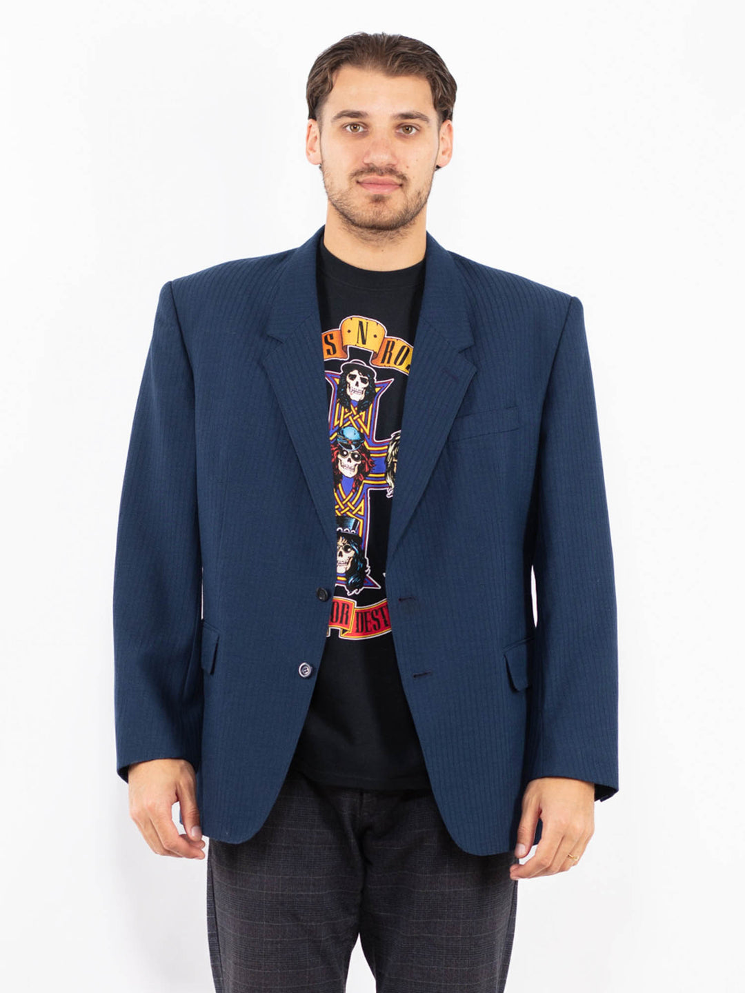 Vintage 70's Men Wool Blend Blazer Jacket in BlueZ2434