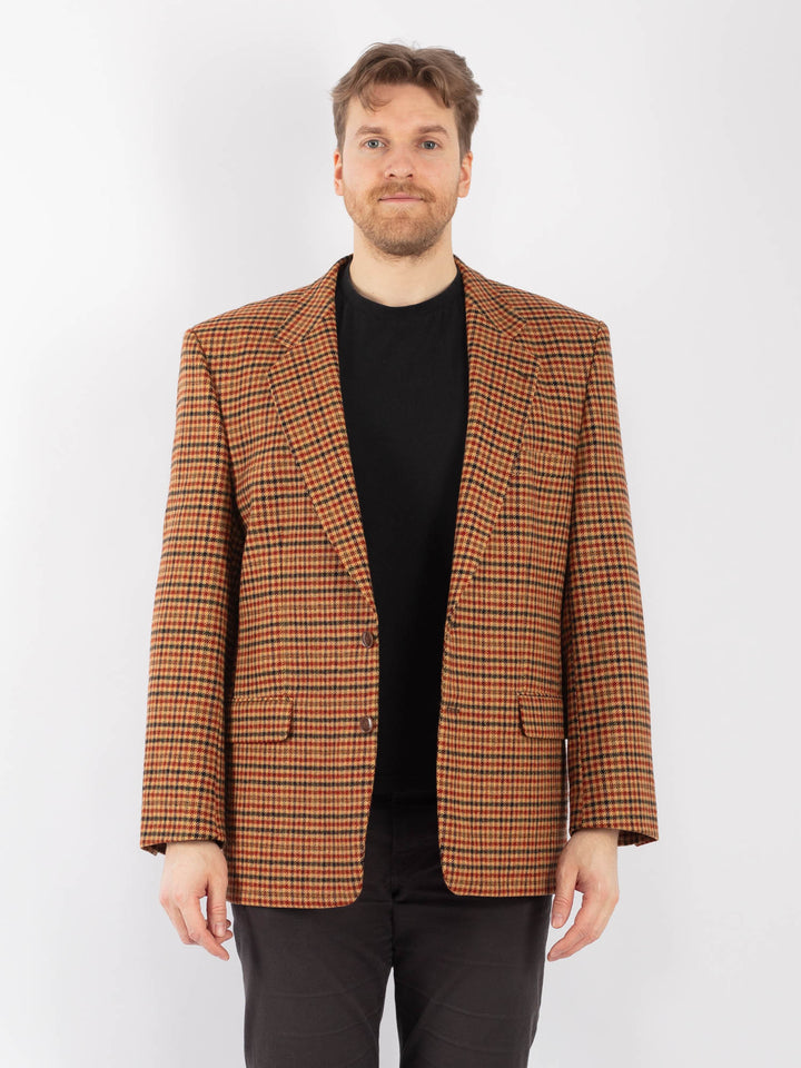 Vintage 70's Men Wool Blazer Jacket in Orange Brown