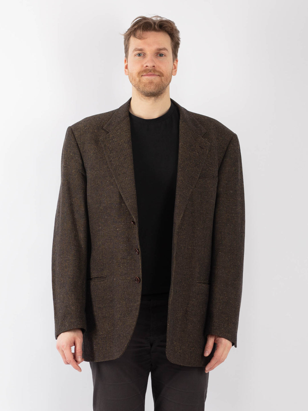 Vintage 70's Men Wool Blazer Jacket in Dark Green