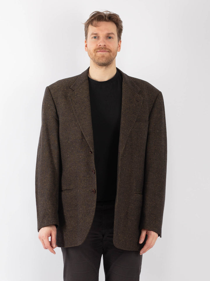 Vintage 70's Men Wool Blazer Jacket in Dark Green