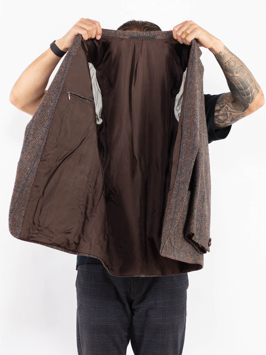 Vintage 70's Men Wool Blazer Jacket in BrownZ2443