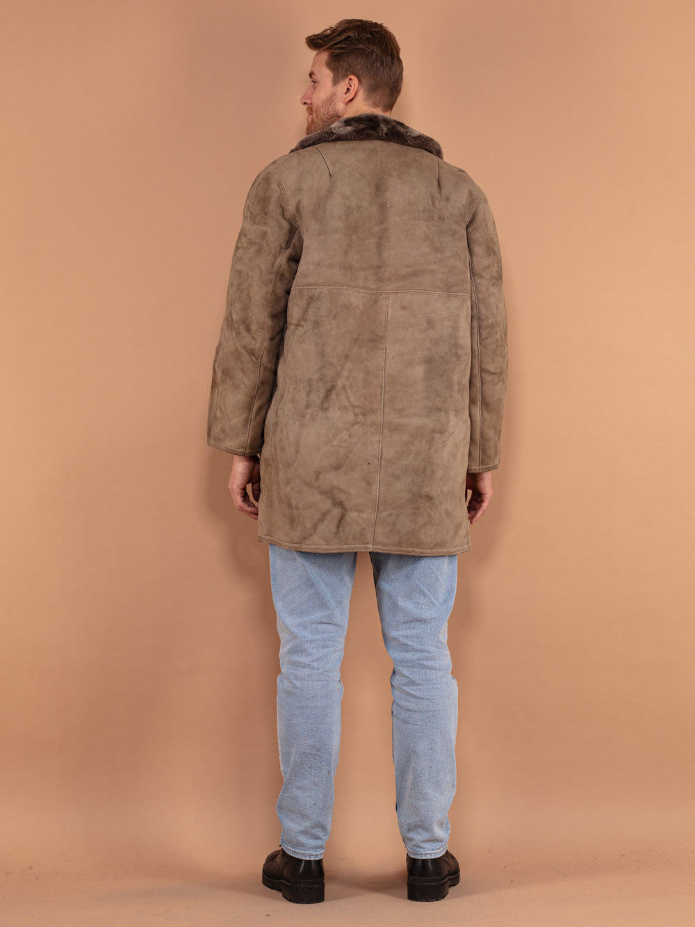 Vintage 70's Men Sheepskin Coat in Beige - NorthernGrip