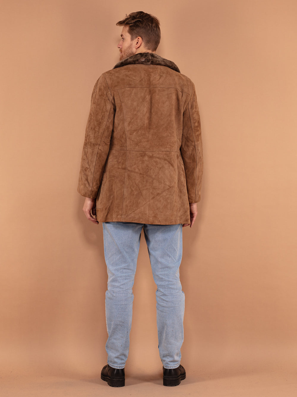 Vintage 70's Men Suede Sherpa Coat in Brown - NorthernGrip