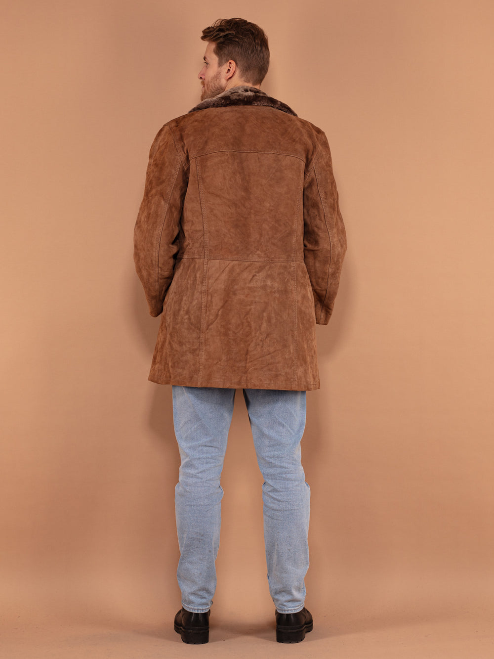 Vintage 70's Men Suede Sherpa Coat in Brown - NorthernGrip