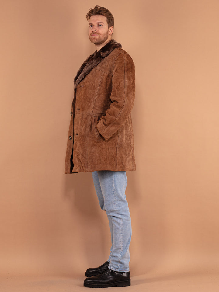 Vintage 70's Men Suede Sherpa Coat in Brown - NorthernGrip