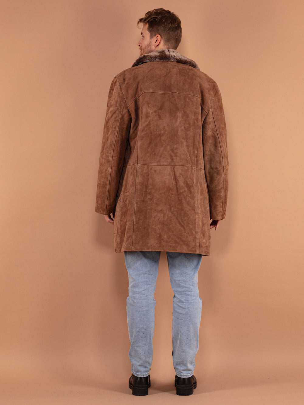 Vintage 70's Men Suede Sherpa Coat in Brown - NorthernGrip