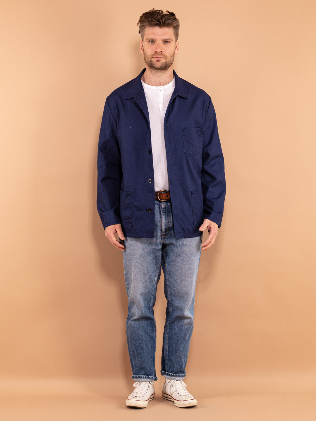 Sanfor Work Jacket 70s , Size XL Work Jacket, Vintage Workwear, Industrial Wear, Bleu-de-travail Jacket, French Work Shirt, Utility Wear,