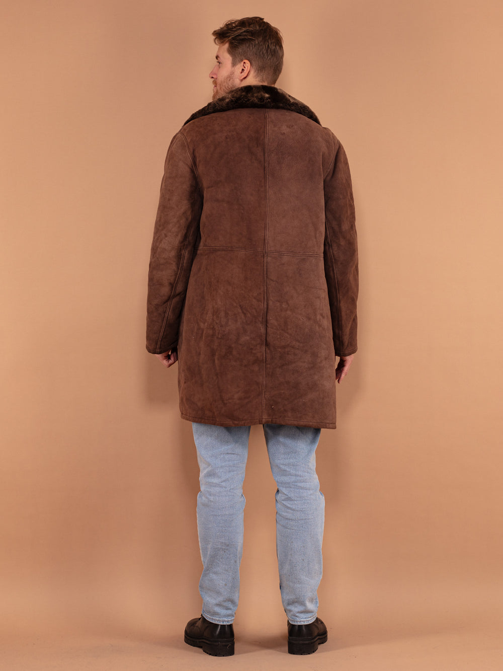 Vintage 70's Men Sheepskin Coat in Brown - NorthernGrip