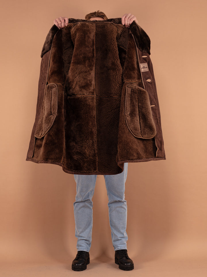 Vintage 70's Men Sheepskin Coat in Brown - NorthernGrip