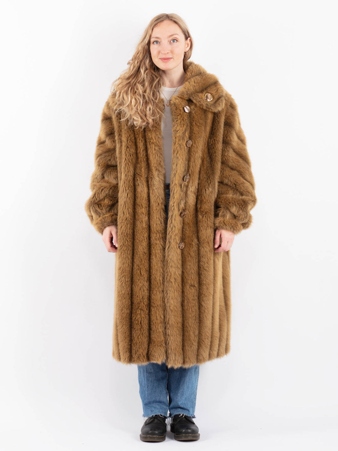 Vintage 70's Women Faux Sheepskin Coat in BrownV9436